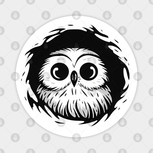 Cute Kawaii Black and White Baby Owl Peeping Out Magnet by designs4days